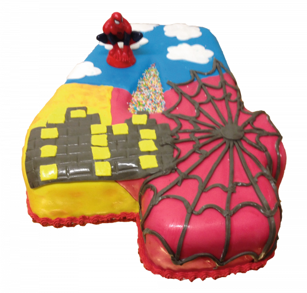 Spider-Man-Torte mit Skyline und Spinnennetz