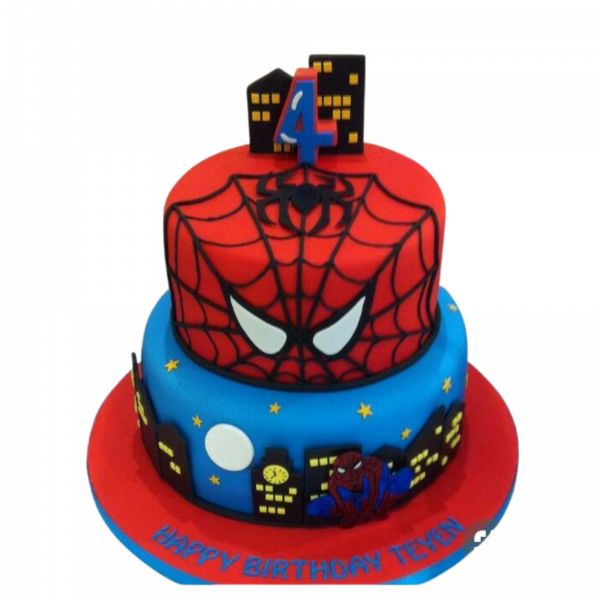 Spider-Man-Torte mit Skyline & Spinnennetz