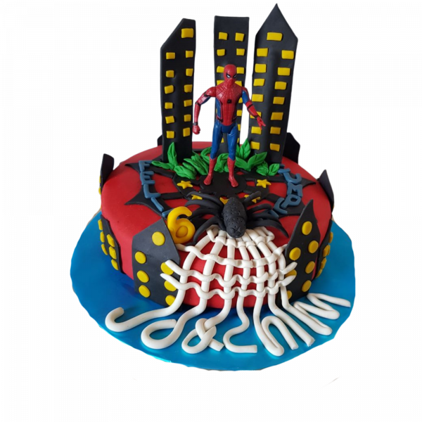 Spider-Man-Torte mit 3D-Stadt & Spinnennetz