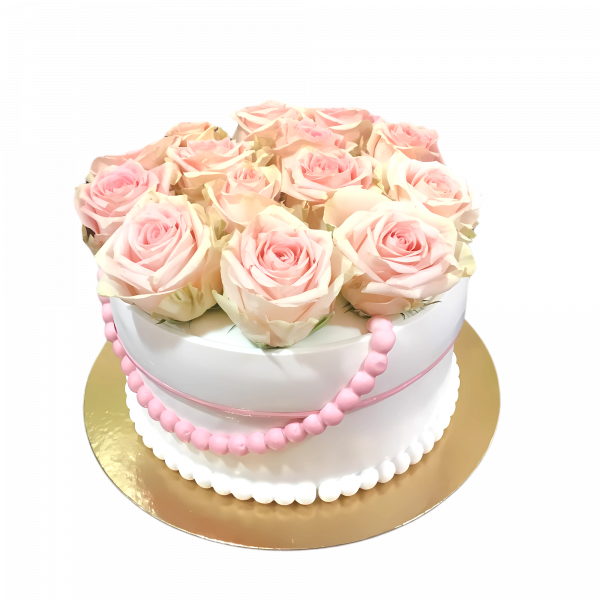 Rosenbox-Torte in Weiß-Rosa