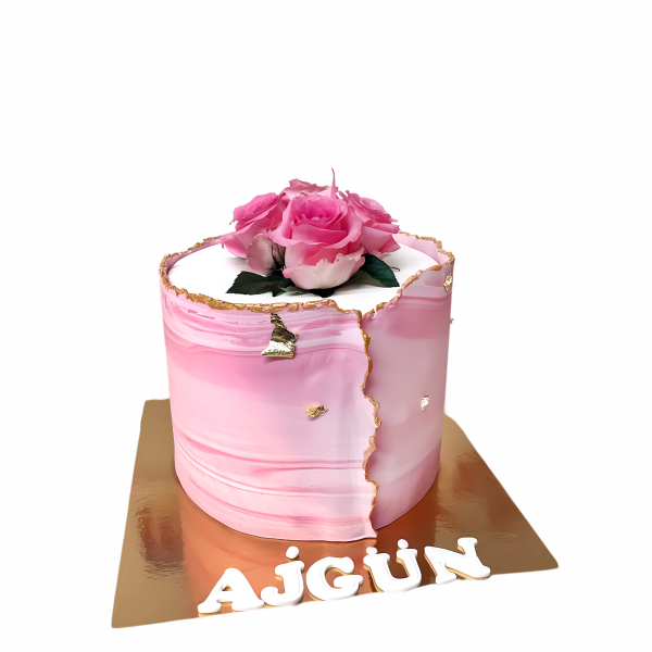 Rosa Gold-Akzent-Torte mit Rosen
