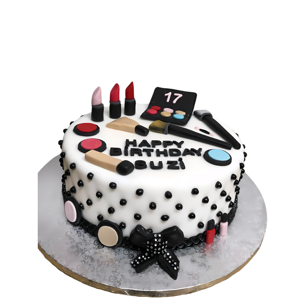 Weiße Make-up-Torte mit Beauty-Dekor