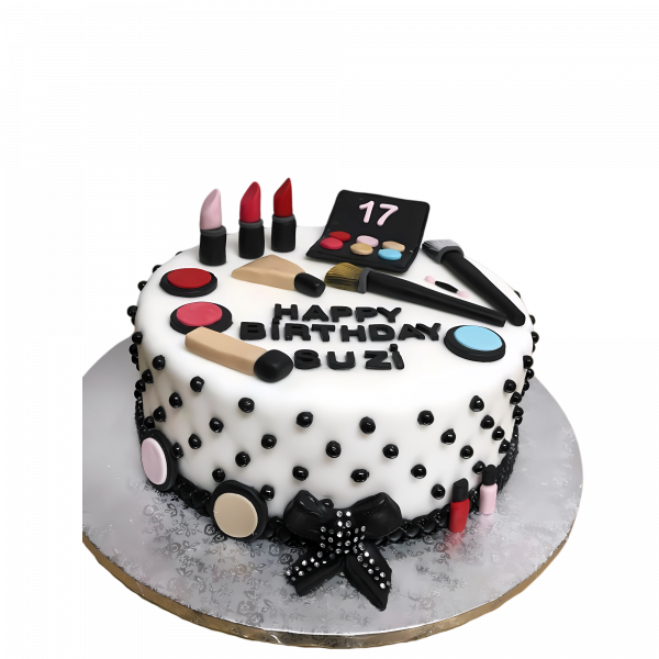 Weiße Make-up-Torte mit Beauty-Dekor