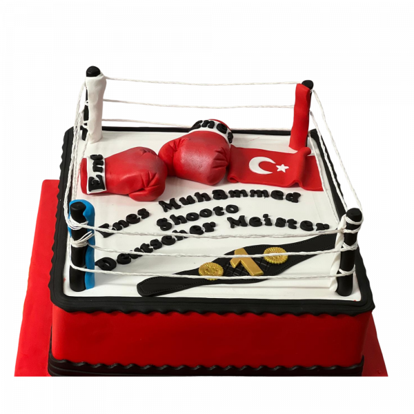 Boxring-Torte mit Boxhandschuhen