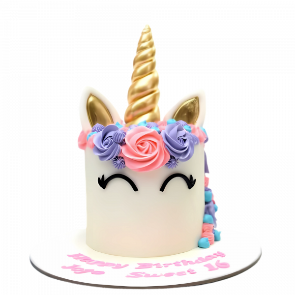 Einhorn-Torte mit Blütenkranz