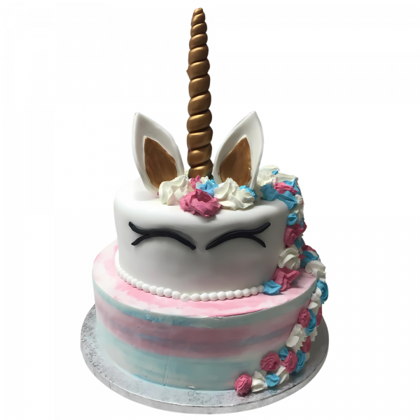 Pastell Einhorn-Torte mit Goldhorn