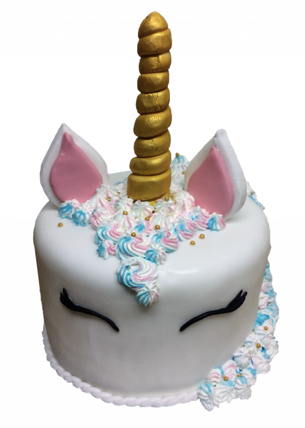 Weiße Einhorn-Torte mit zarter Pastellmähne