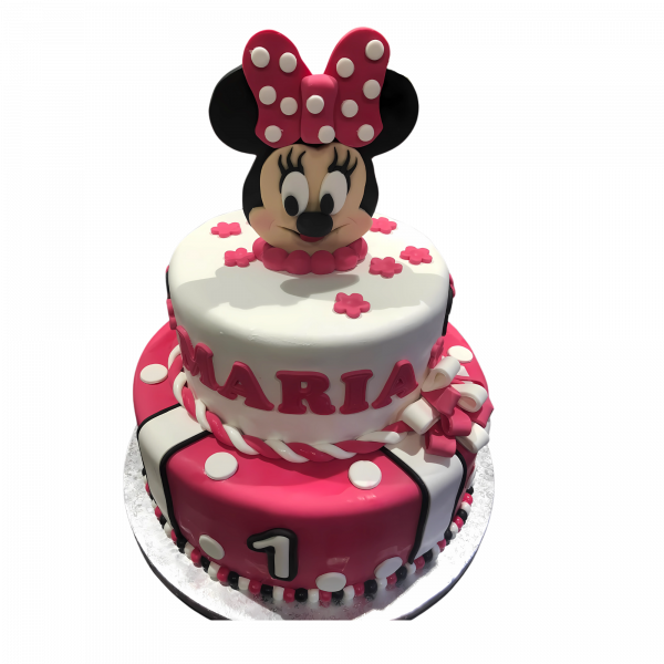 Minnie-Torte in Pink-Weiß mit Minnie-Kopf als Topper
