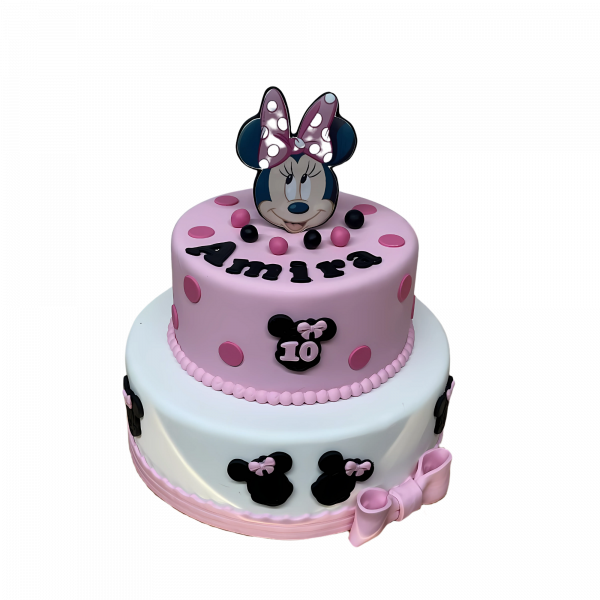 Minnie-Torte in Rosa-Weiß mit Minnie-Topper