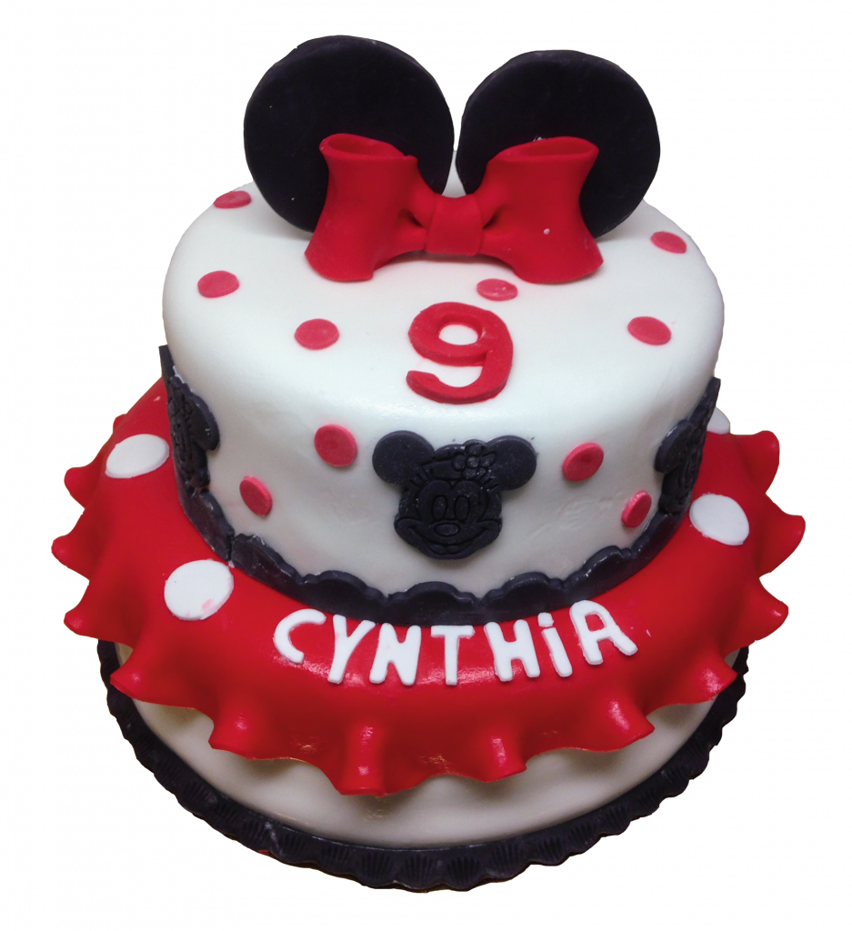 Klassische Minnie-Torte in Rot-Weiß mit Ohren und Schleife
