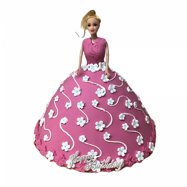 Pinke Puppentorte mit Blumenmuster