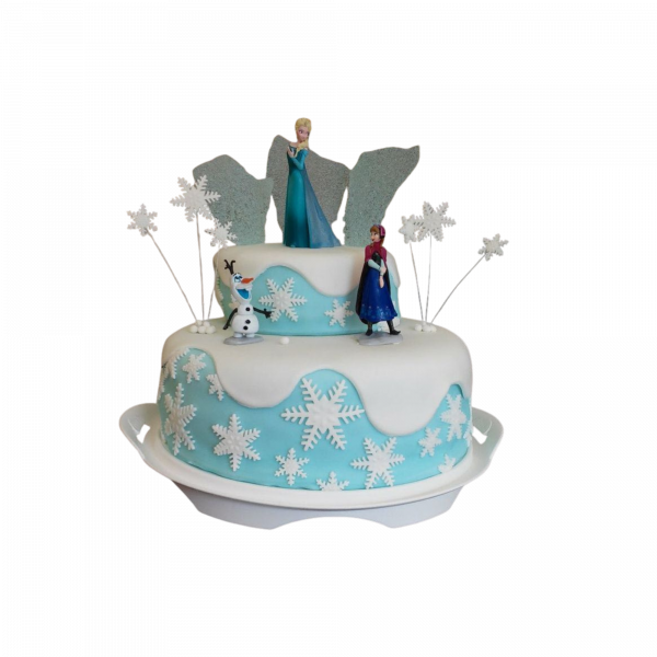 Zweistöckige Winter-Motivtorte mit Figuren