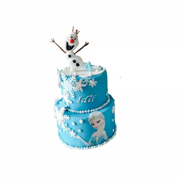 Blaue Wintertorte mit Schneemann