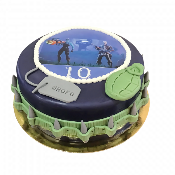 Dunkelblaue Fortnite-Torte mit Spielmotiv