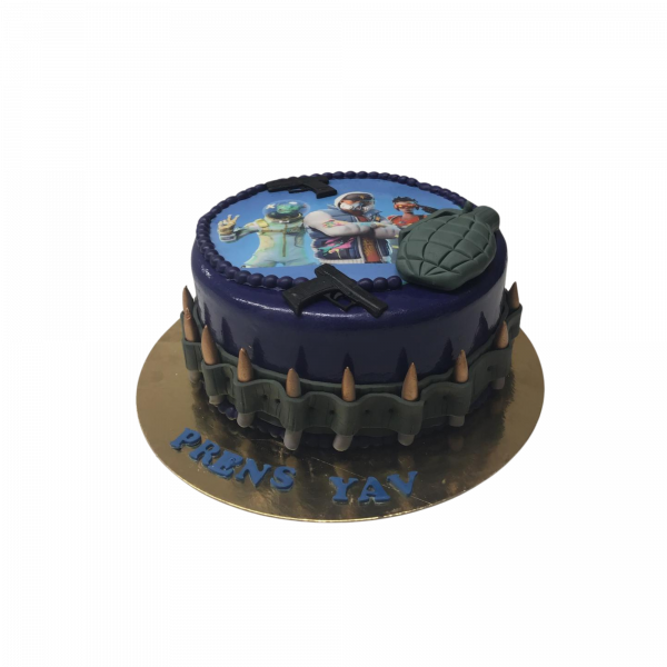 Dunkelblaue Fortnite-Torte mit Gaming-Details