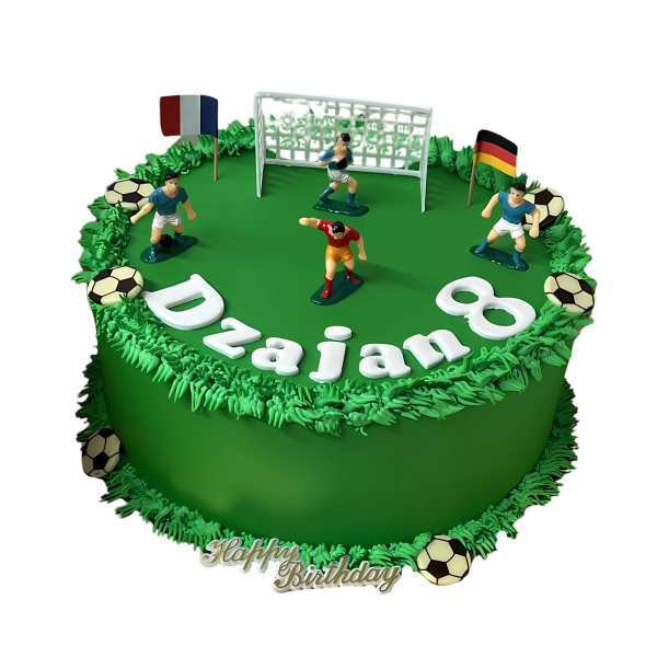 Fußballfeld-Torte mit Spielfiguren