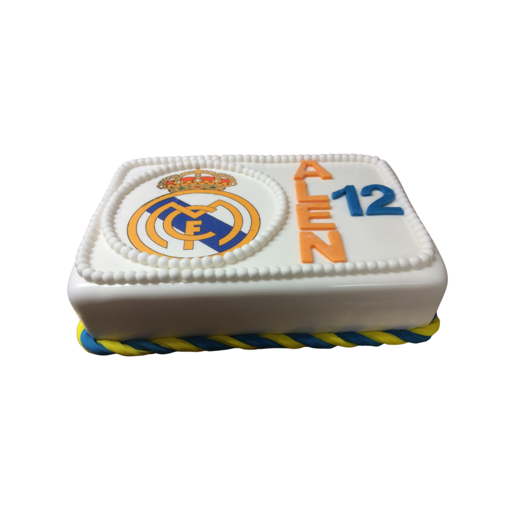 Real-Madrid-Torte Rechteck in Weiß-Blau-Gold
