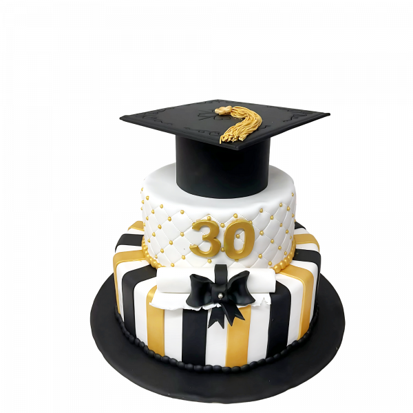 Elegante Abschluss-Torte in Schwarz-Weiß-Gold