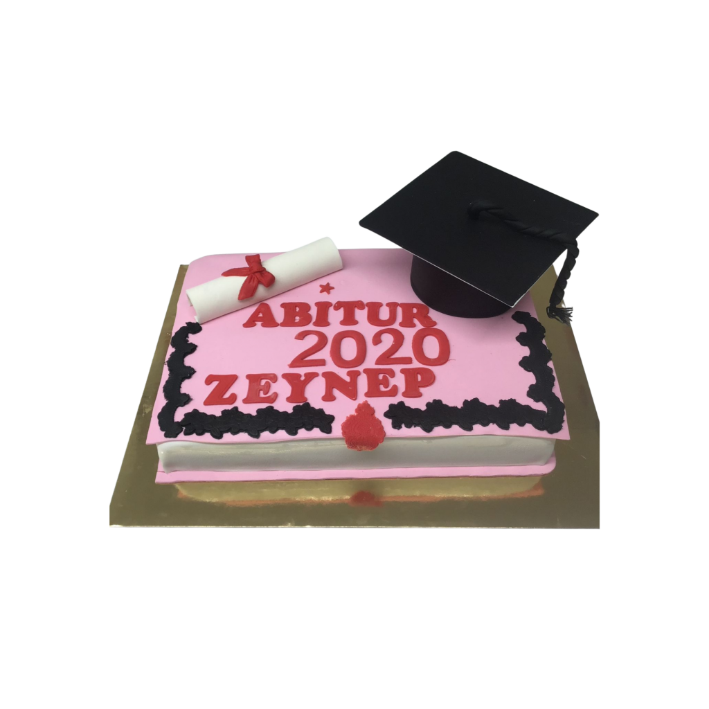 Rosa Abitur-Torte mit Doktorhut