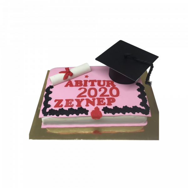 Rosa Abitur-Torte mit Doktorhut