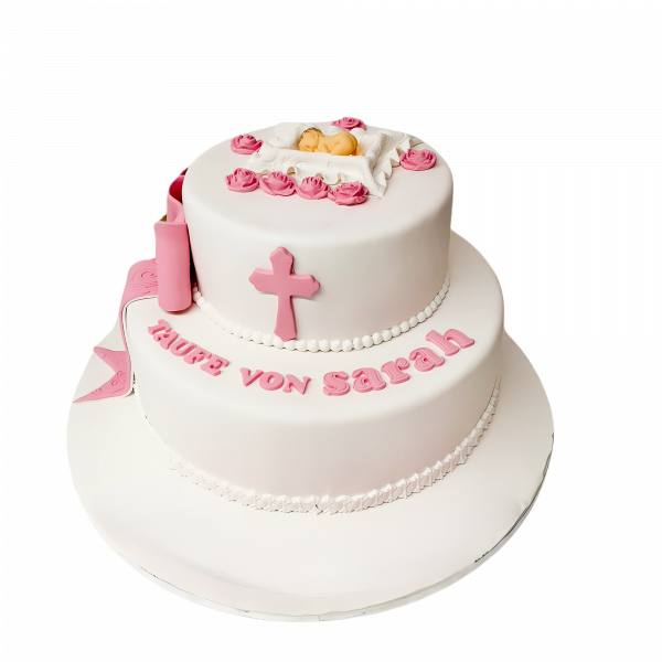 Rosa Tauf-Torte mit Kreuz