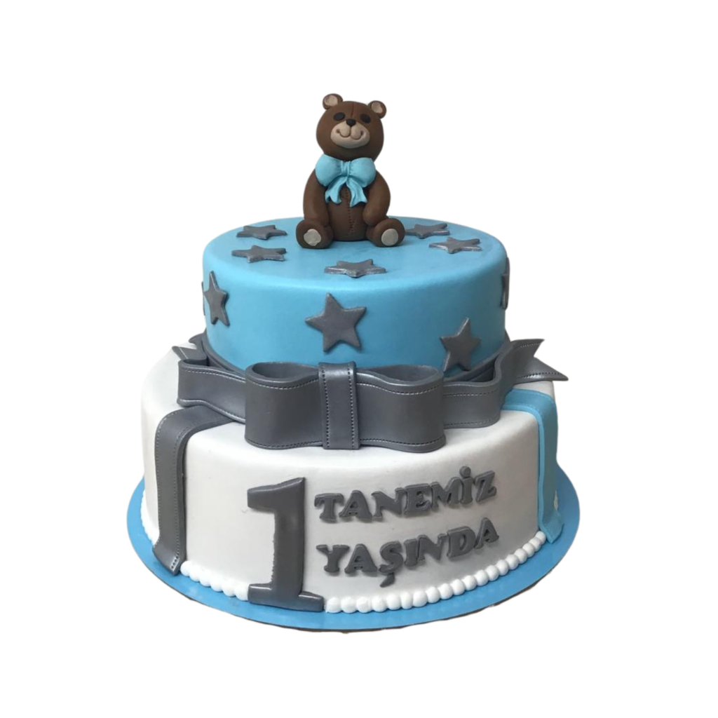 Teddy Sterne Torte Blau-Grau