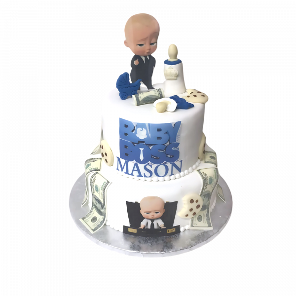 Baby Boss Etagen-Torte in Blau-Weiß