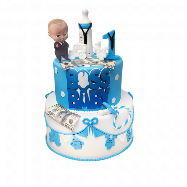 Boss-Baby-Torte in Blau-Weiß