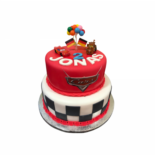 Cars-Rennfahrer-Torte mit Ballon-Toppern