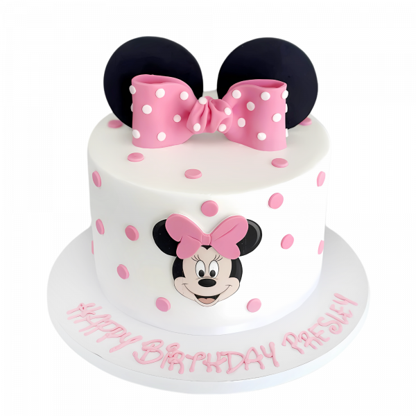 Minnie-Mouse-Torte in Weiß-Rosa mit großer Schleife