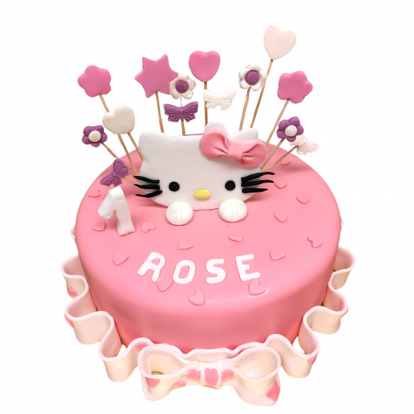 Hello Kitty Torte in Rosa mit Schleifendekor
