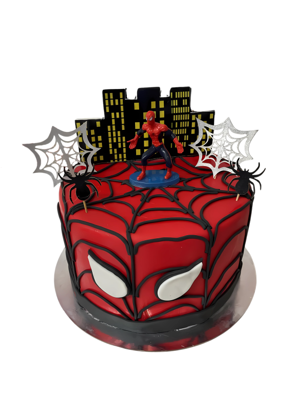 Spider-Man-Torte mit Skyline & 3D-Dekoration