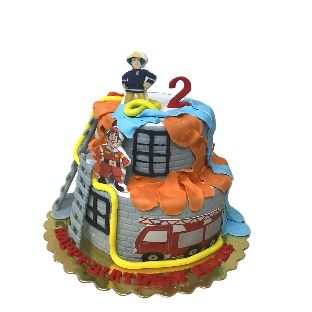 Feuerwehr-Torte mit Feuerwehrmann & Löschfahrzeug