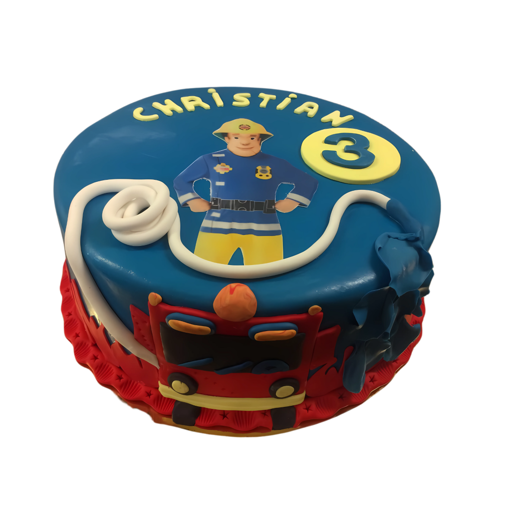 Feuerwehrmann-Sam-Torte mit Löschfahrzeug